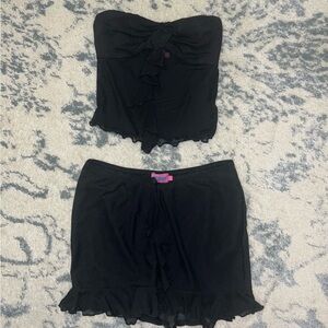Black Strapless Top and Shorts Set